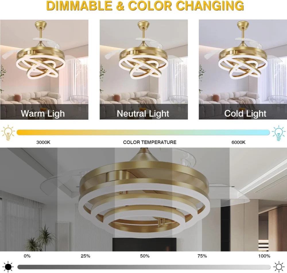 Oltao Enigma Gold Smart Chandelier Fan - Image 4